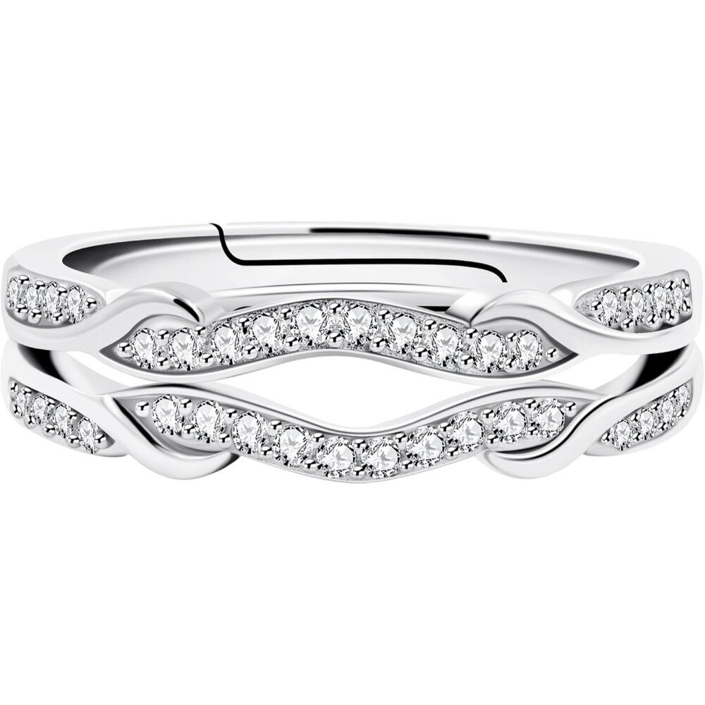 🆕 Women Silver Stack Eternity Rings Infinity Double Wrap Guard Enhancer Wedding